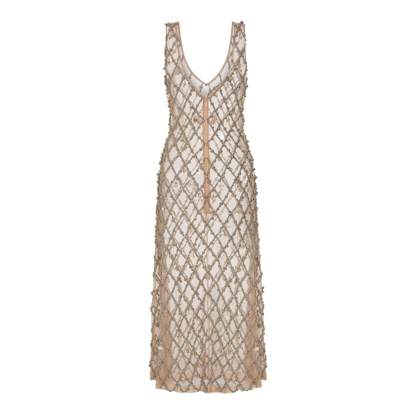 Markarian Odette Beaded Seashell Mesh Sleeveless Midi Dress, view 2