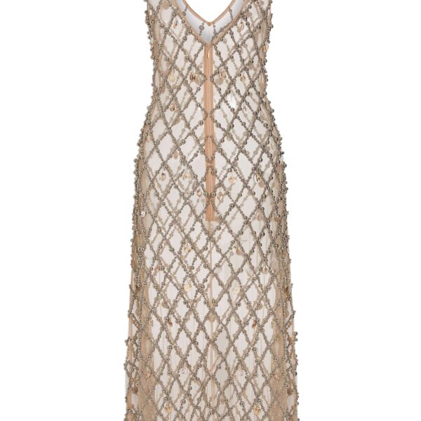Markarian Odette Beaded Seashell Mesh Sleeveless Midi Dress - Dresses - New York Luxury Occasion Wear at Coveti