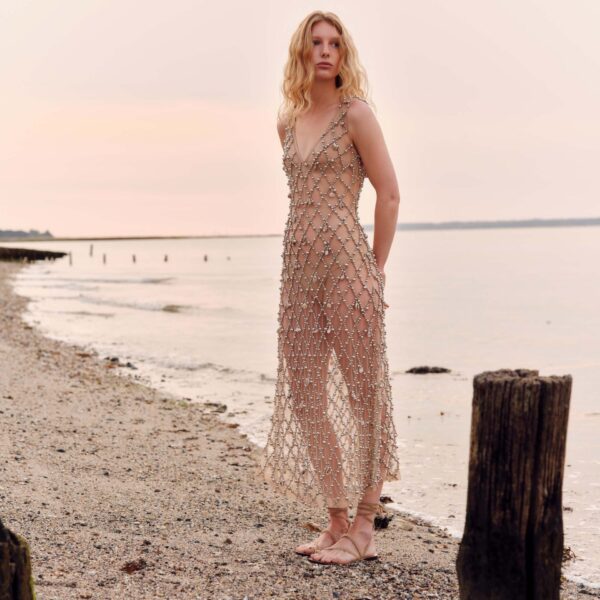 Markarian Odette Beaded Seashell Mesh Sleeveless Midi Dress - Dresses - New York Luxury Occasion Wear at Coveti