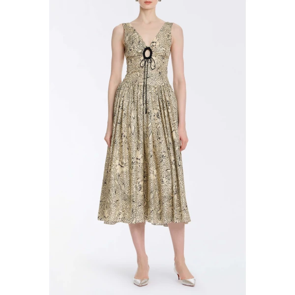 Markarian Penelope Black Floral Printed Twill Keyhole Midi Dress, view 2