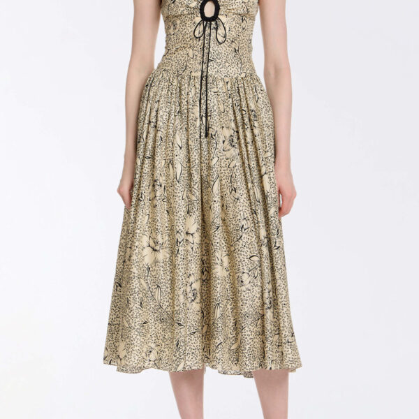Markarian Penelope Black Floral Printed Twill Keyhole Midi Dress - Dresses - New York Luxury Occasion Wear at Coveti