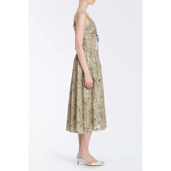 Markarian Penelope Black Floral Printed Twill Keyhole Midi Dress, view 3