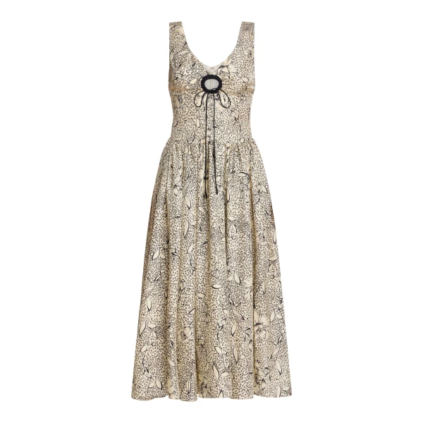 Markarian Penelope Black Floral Printed Twill Keyhole Midi Dress