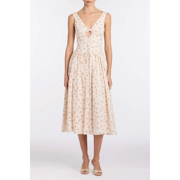 Markarian Penelope Blush Bouquet Cotton Eyelet Keyhole Midi Dress, view 2