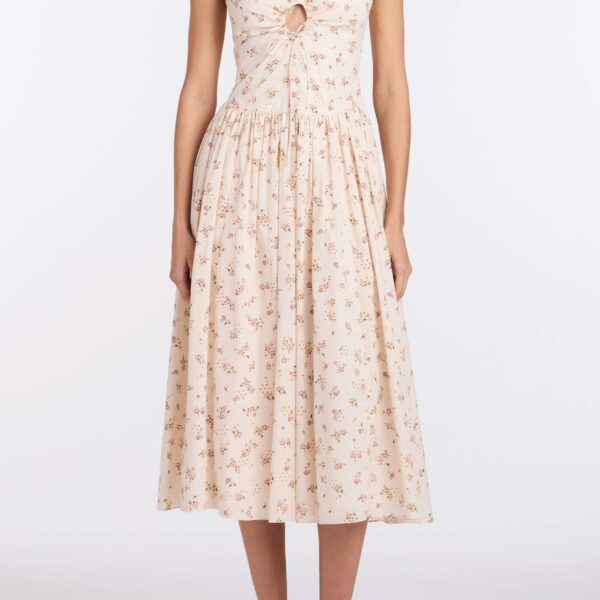 Markarian Penelope Blush Bouquet Cotton Eyelet Keyhole Midi Dress - Dresses - New York Luxury Occasion Wear at Coveti