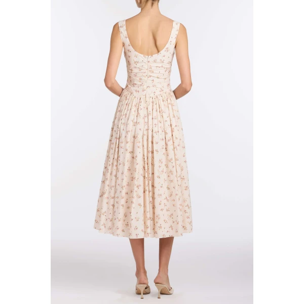 Markarian Penelope Blush Bouquet Cotton Eyelet Keyhole Midi Dress, view 3