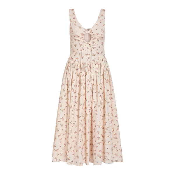 Markarian Penelope Blush Bouquet Cotton Eyelet Keyhole Midi Dress
