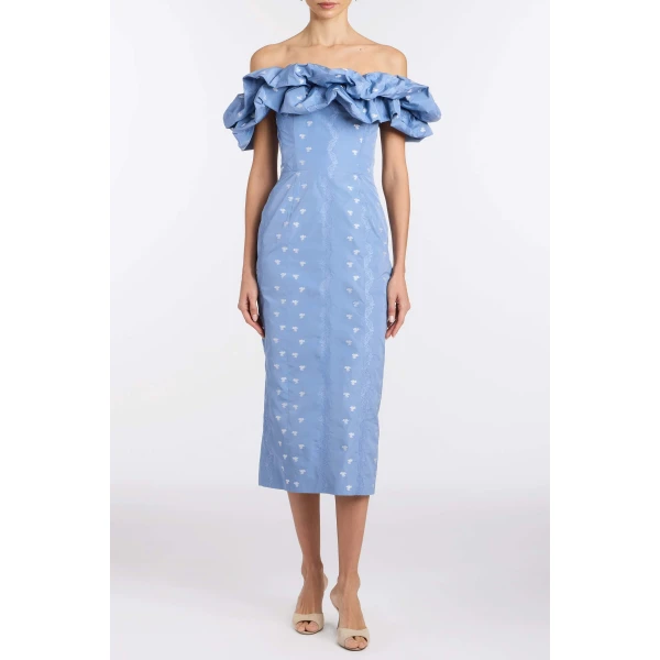 Markarian Pollyanna Wedgewood Floral Taffeta Midi Dress, view 2