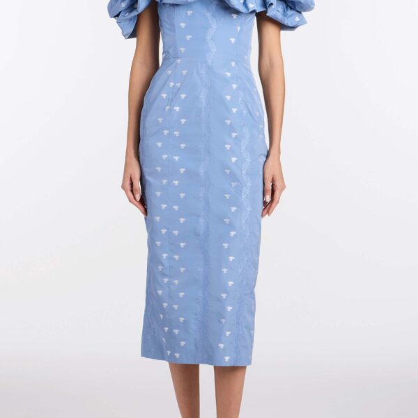 Markarian Pollyanna Wedgewood Floral Taffeta Midi Dress - Dresses - New York Luxury Occasion Wear at Coveti
