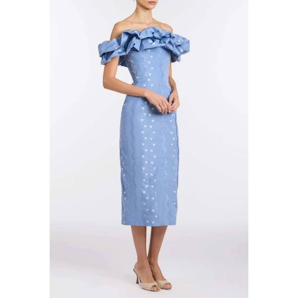 Markarian Pollyanna Wedgewood Floral Taffeta Midi Dress, view 3
