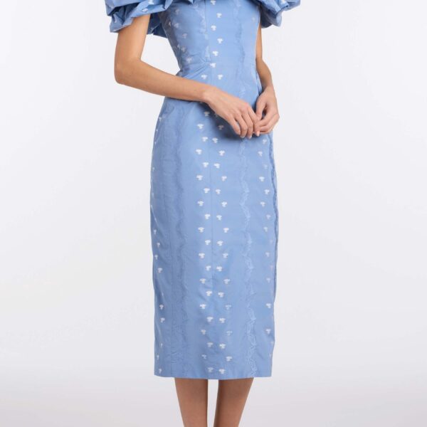 Markarian Pollyanna Wedgewood Floral Taffeta Midi Dress - Dresses - New York Luxury Occasion Wear at Coveti