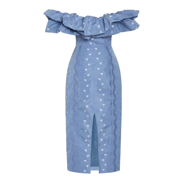 Markarian Pollyanna Wedgewood Floral Taffeta Midi Dress, view 5