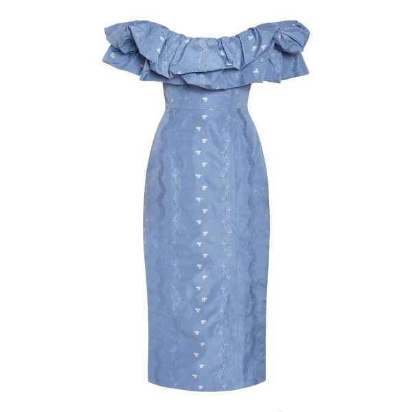 Markarian Pollyanna Wedgewood Floral Taffeta Midi Dress