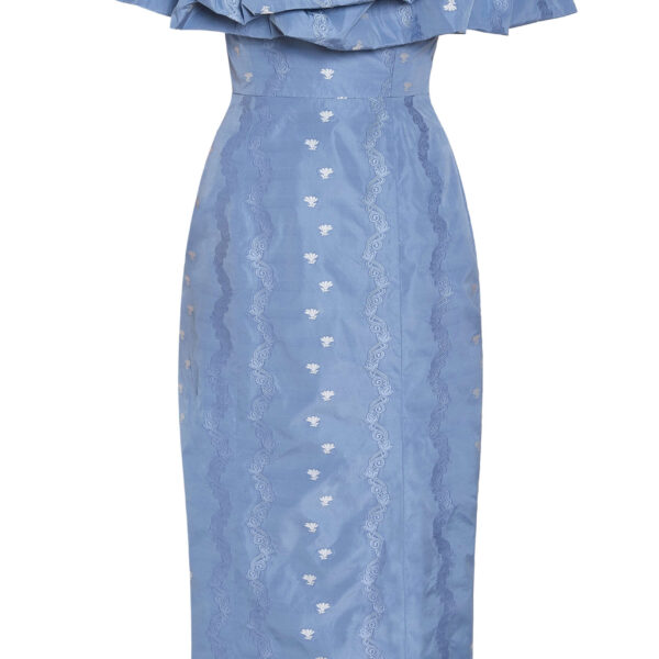 Markarian Pollyanna Wedgewood Floral Taffeta Midi Dress - Dresses - New York Luxury Occasion Wear at Coveti