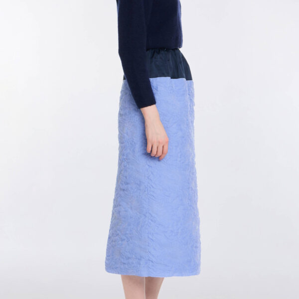 Markarian Ria Powder Blue Floral Cloque Midi Skirt - Skirts - New York Luxury Occasion Wear at Coveti