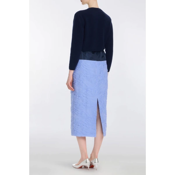 Markarian Ria Powder Blue Floral Cloque Midi Skirt, view 4
