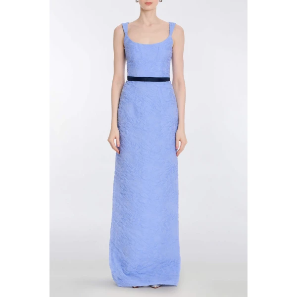 Markarian Robin Powder Blue Floral Cloque Gown, view 2