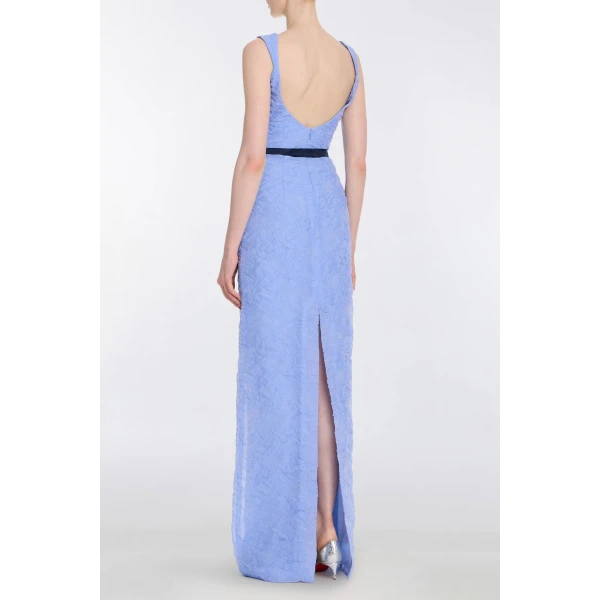 Markarian Robin Powder Blue Floral Cloque Gown, view 3