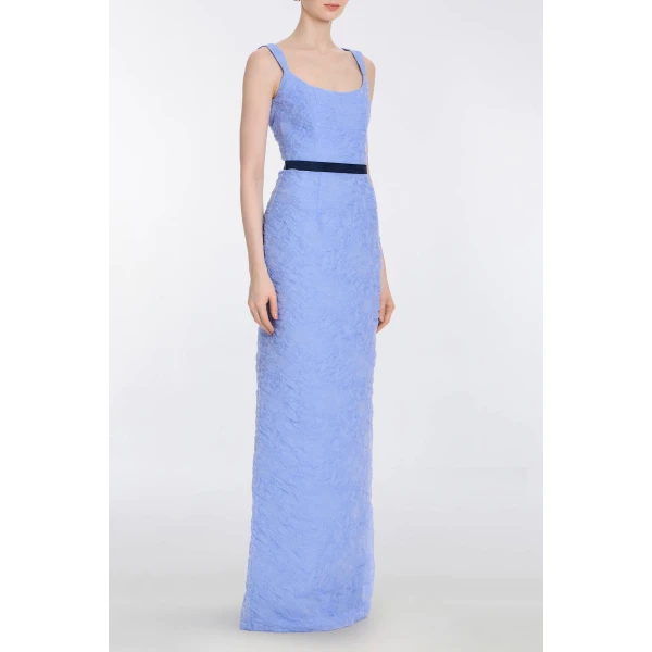 Markarian Robin Powder Blue Floral Cloque Gown, view 4