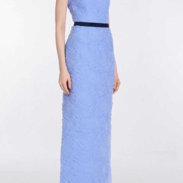 Markarian Robin Powder Blue Floral Cloque Gown - Dresses - New York Luxury Occasion Wear at Coveti