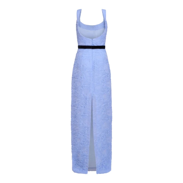 Markarian Robin Powder Blue Floral Cloque Gown, view 5