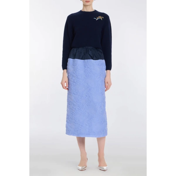 Markarian Romy Navy Floral Patch Cashmere Sweater, view 2
