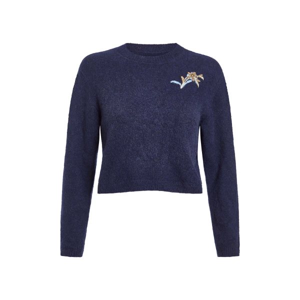 Markarian Romy Navy Floral Patch Cashmere Sweater