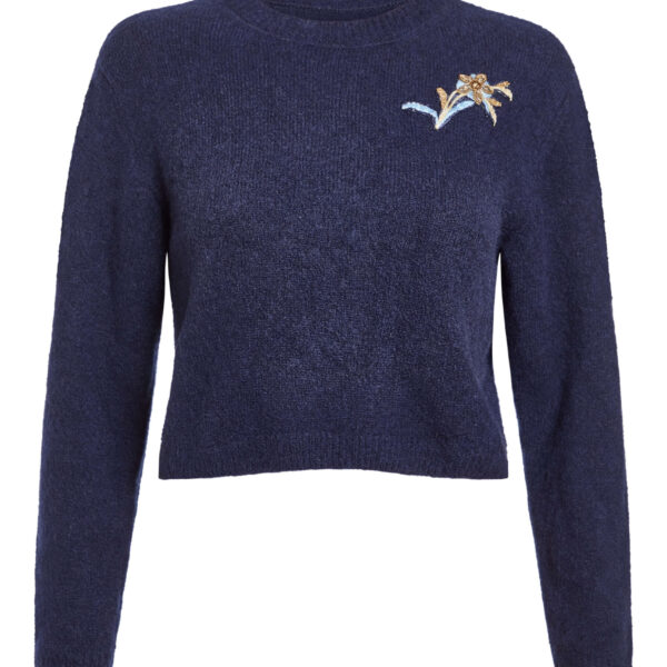 Markarian Romy Navy Floral Patch Cashmere Sweater - Knitwear - New York Luxury Occasion Wear at Coveti
