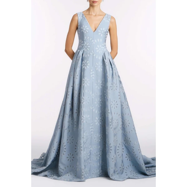 Markarian Rosebay Floral Organza Burnout Gown, view 2