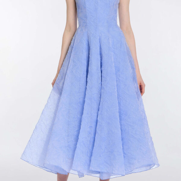 Markarian Rousseau Powder Blue Floral Cloque Midi Dress - Dresses - New York Luxury Occasion Wear at Coveti