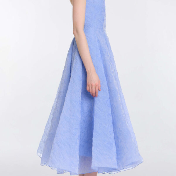 Markarian Rousseau Powder Blue Floral Cloque Midi Dress - Dresses - New York Luxury Occasion Wear at Coveti