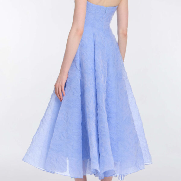 Markarian Rousseau Powder Blue Floral Cloque Midi Dress - Dresses - New York Luxury Occasion Wear at Coveti