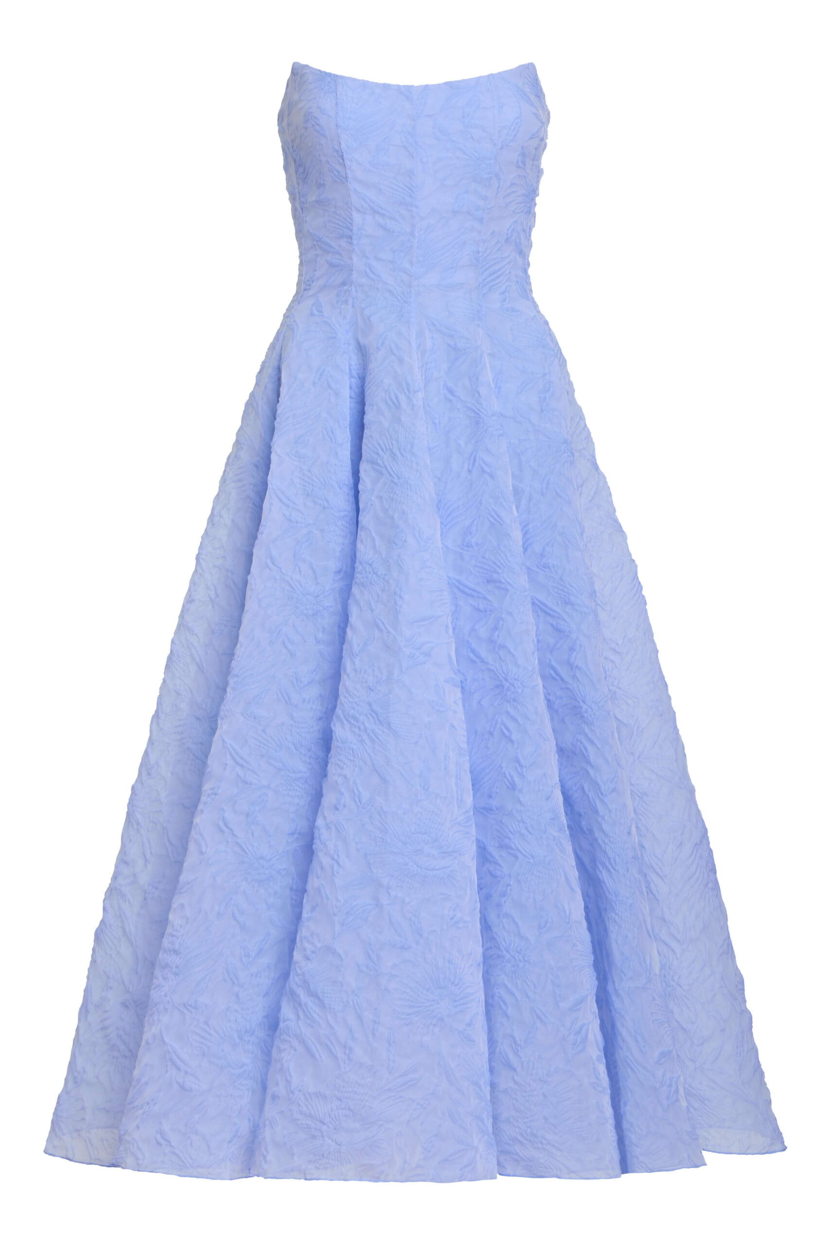Markarian Rousseau Powder Blue Floral Cloque Midi Dress - Dresses - New York Luxury Occasion Wear at Coveti