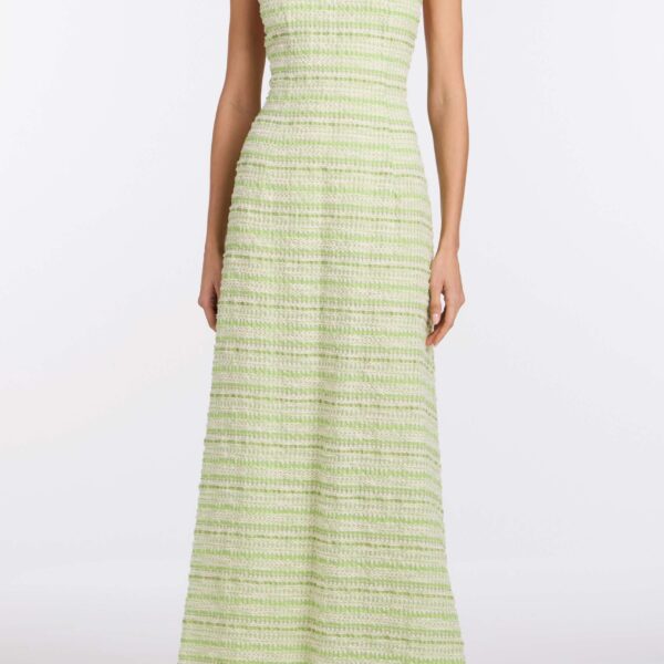 Markarian Sahara Lime Textured Stripe Halter Gown - Dresses - New York Luxury Occasion Wear at Coveti