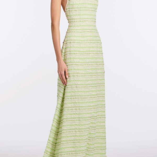 Markarian Sahara Lime Textured Stripe Halter Gown - Dresses - New York Luxury Occasion Wear at Coveti