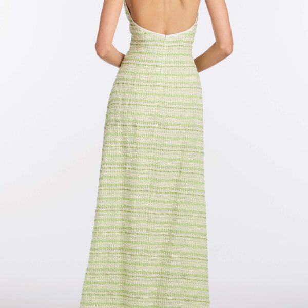 Markarian Sahara Lime Textured Stripe Halter Gown - Dresses - New York Luxury Occasion Wear at Coveti