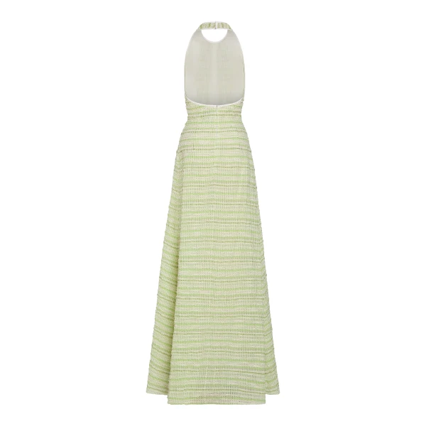 Markarian Sahara Lime Textured Stripe Halter Gown, view 5