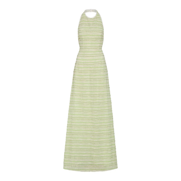 Markarian Sahara Lime Textured Stripe Halter Gown