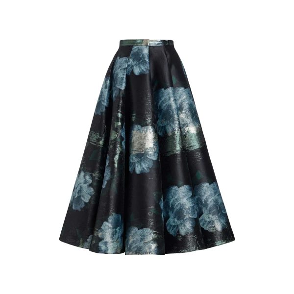 Markarian Soleil Metallic Watercolor Floral Brocade Midi Skirt, view 5