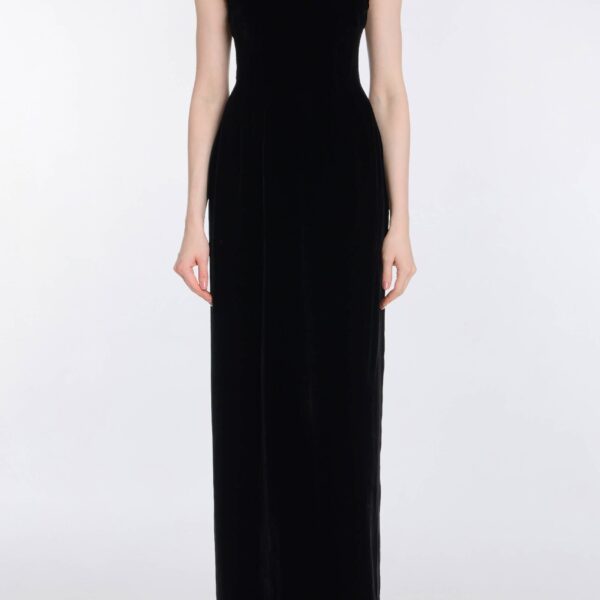 Markarian Vesper Black Velvet Gown With Shawl And Train - Dresses - New York Luxury Occasion Wear at Coveti
