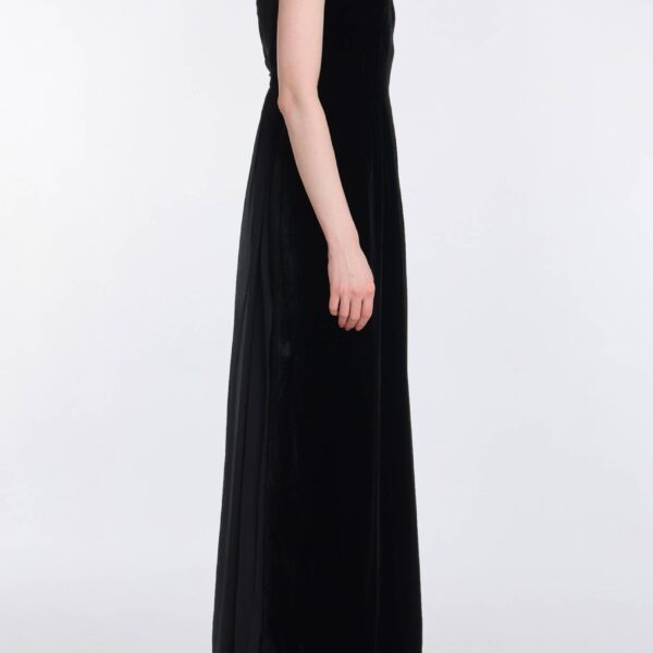Markarian Vesper Black Velvet Gown With Shawl And Train - Dresses - New York Luxury Occasion Wear at Coveti
