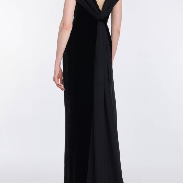 Markarian Vesper Black Velvet Gown With Shawl And Train - Dresses - New York Luxury Occasion Wear at Coveti