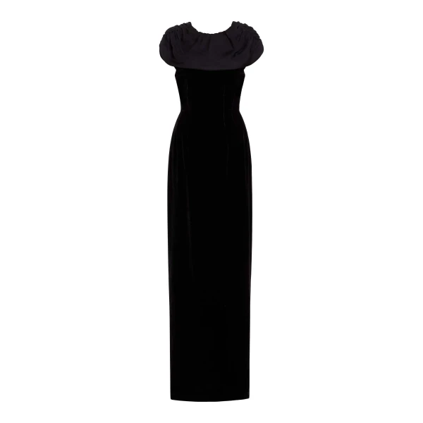 Markarian Vesper Black Velvet Gown With Shawl And Train