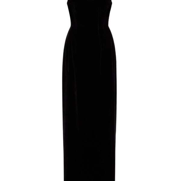 Markarian Vesper Black Velvet Gown With Shawl And Train - Dresses - New York Luxury Occasion Wear at Coveti