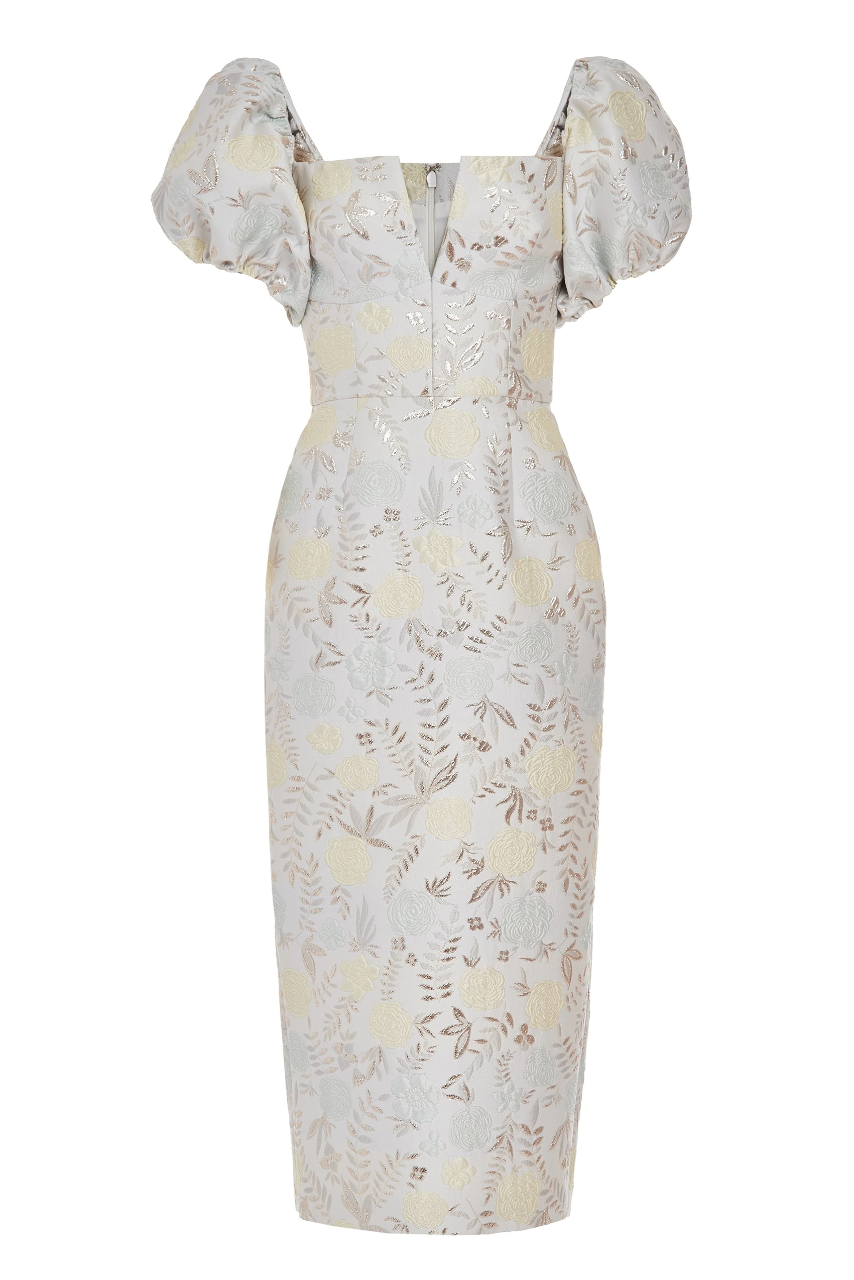 Markarian Yvette Ivory Metallic Brocade Puff Sleeve Dress - Dresses - New York Luxury Occasion Wear at Coveti Markarian Yvette Ivory Metallic Brocade Puff Sleeve Dress - Dresses - New York Luxury Occasion Wear at Coveti
