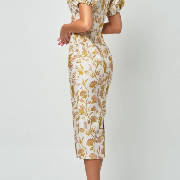 Markarian Yvette Pink And Gold Floral Brocade Midi Dress - Dresses - New York Luxury Occasion Wear at Coveti