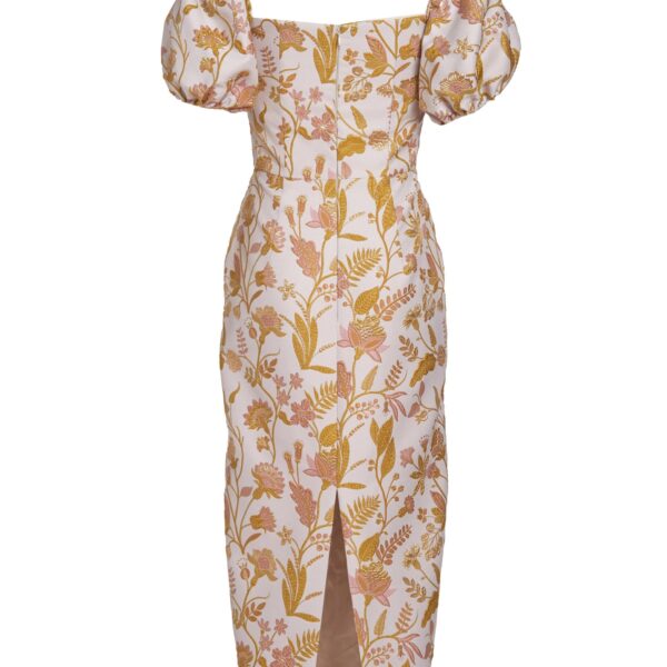 Markarian Yvette Pink And Gold Floral Brocade Midi Dress - Dresses - New York Luxury Occasion Wear at Coveti