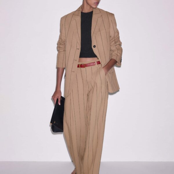 Fluid Linen Blend – luxury British Beige in Me and Em exclusively at Coveti