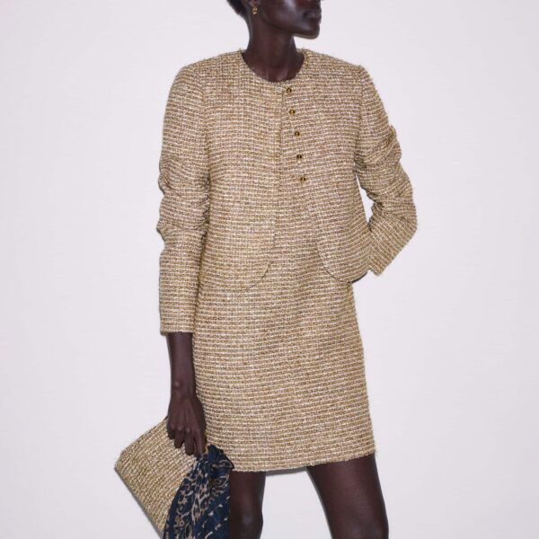 Italian Lurex Tweed – luxury British Gold in Me and Em exclusively at Coveti