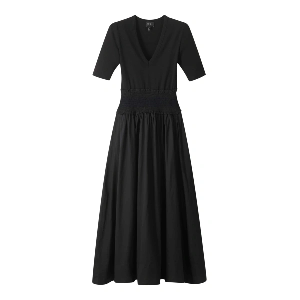 Mixed Media Maxi Dress Mixed-Media Jersey in Black